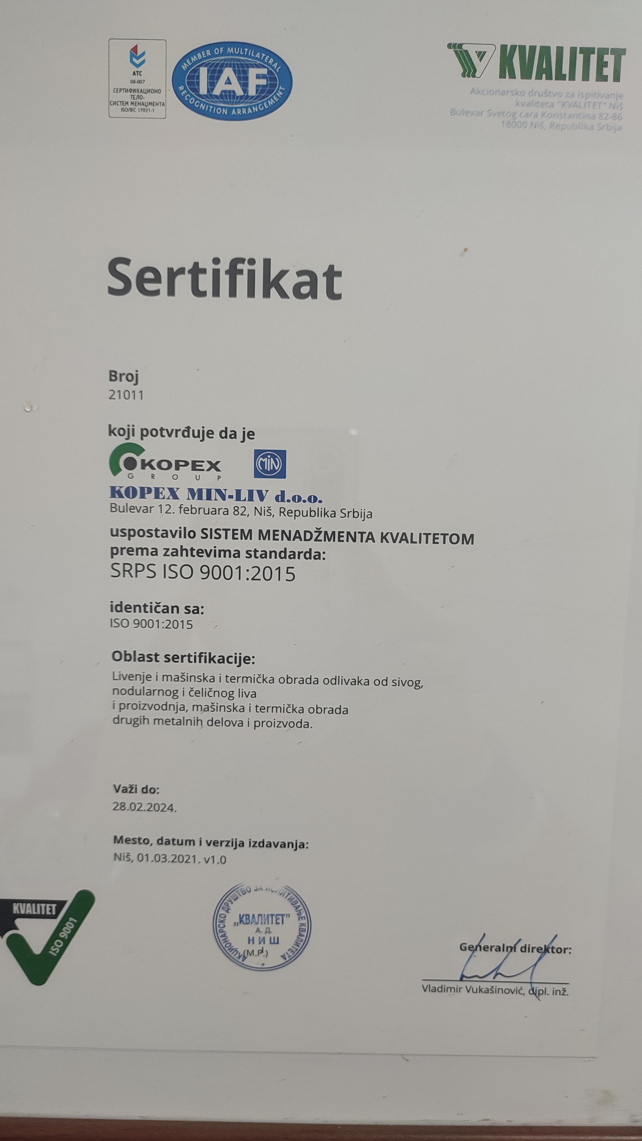 ISO 9001 sertifikat
